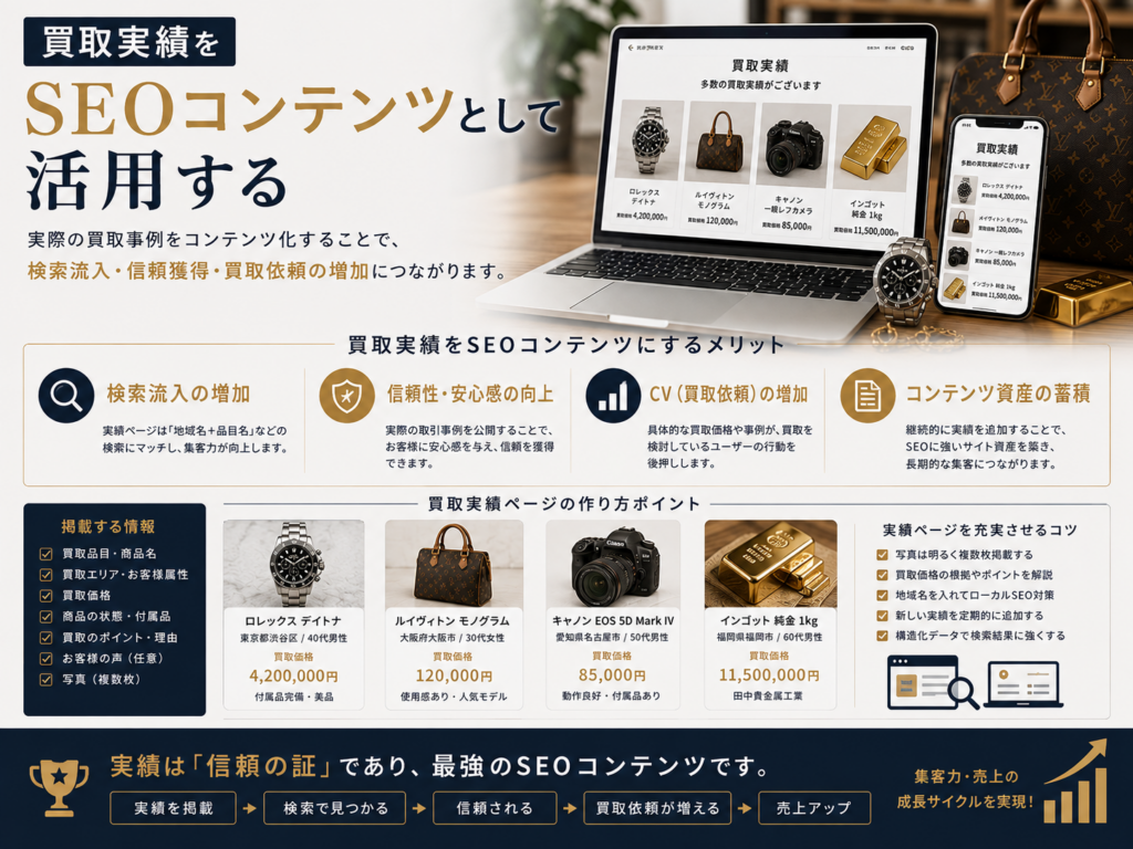 買取実績をSEOコンテンツとして活用｜検索流入と買取依頼を増やす方法