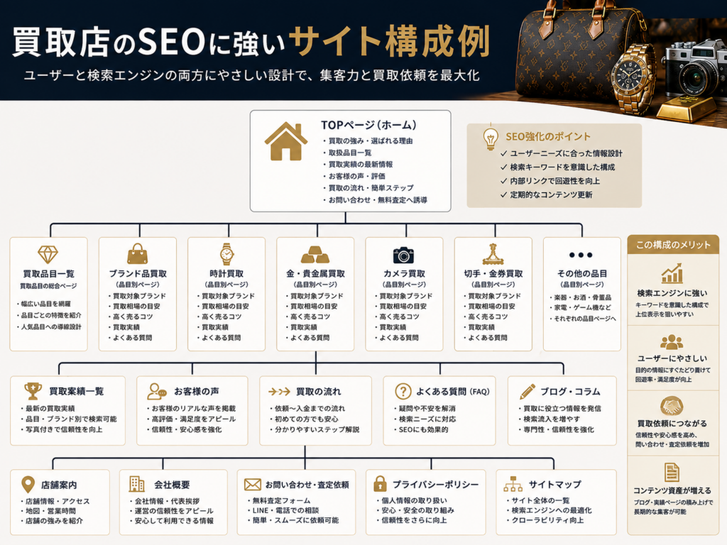 買取店のSEOに強いサイト構成例｜買取品目・実績・ブログを活用したWeb集客設計