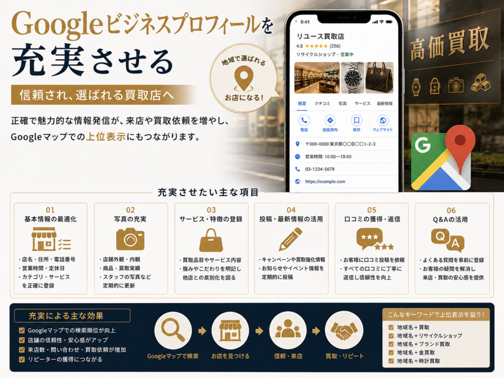 Googleビジネスプロフィールを充実させる｜買取店のMEO対策で来店・買取依頼を増やす方法