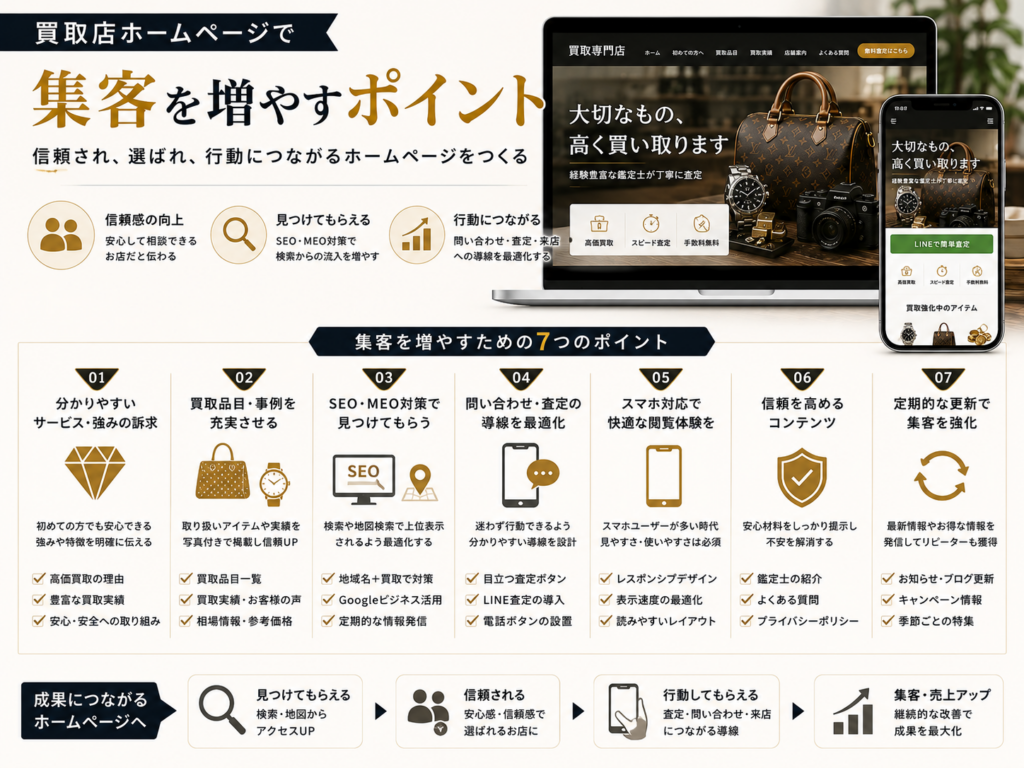買取店ホームページで集客を増やすポイント｜SEO・MEO・査定導線を改善する方法