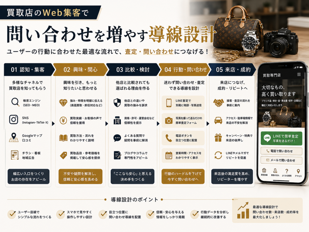 買取店のWeb集客で問い合わせを増やす導線設計｜査定・来店につなげるポイント