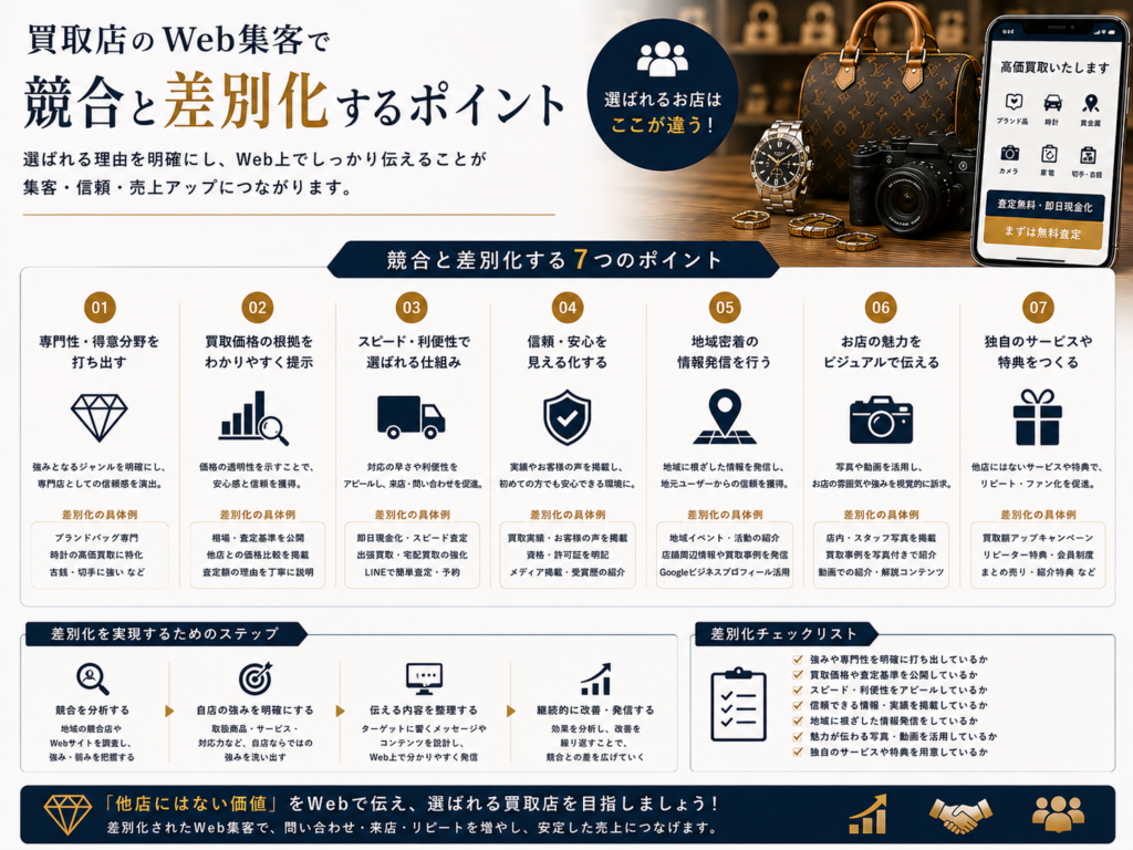 買取店のWeb集客で競合と差別化するポイント｜選ばれる理由を伝えて買取依頼を増やす方法