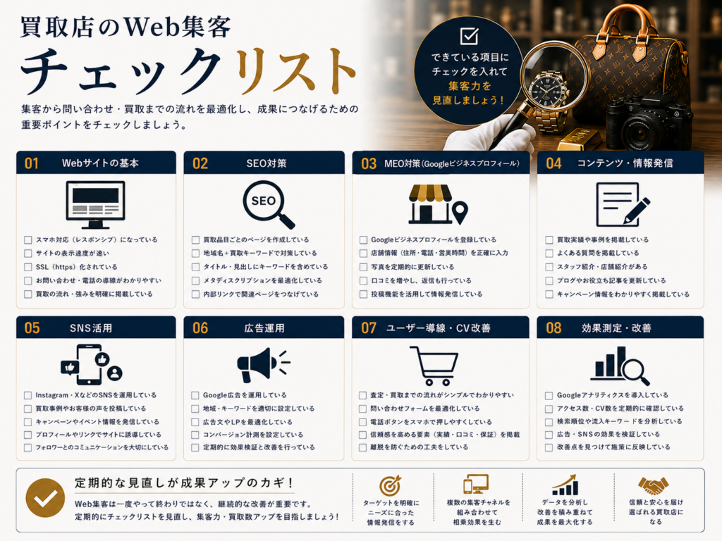 買取店のWeb集客チェックリスト｜SEO・MEO・SNS・広告・導線改善の確認ポイント