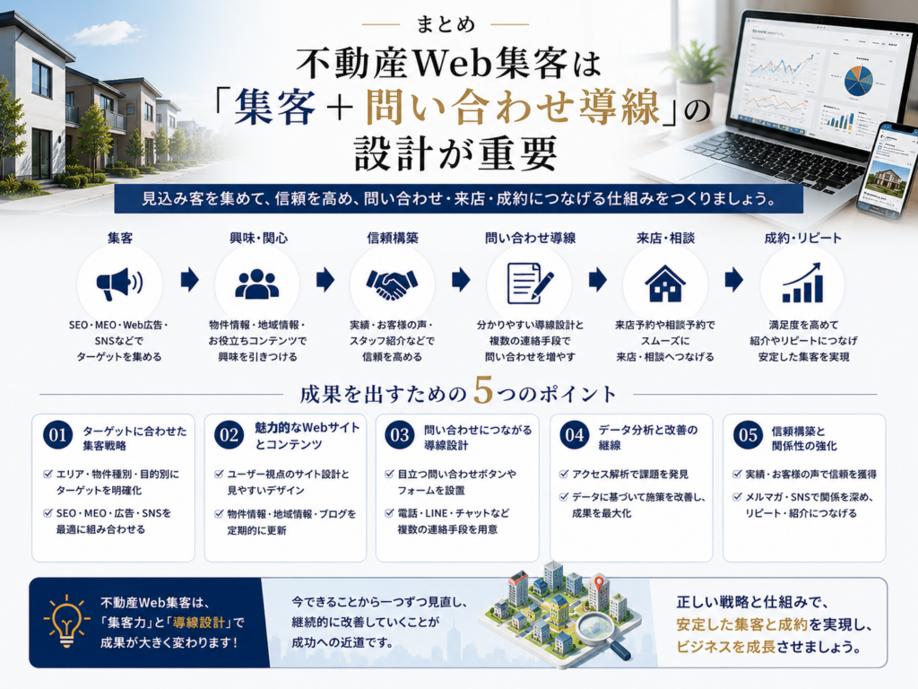 不動産Web集客は集客と問い合わせ導線の設計が重要｜SEO・MEO・広告・SNSから問い合わせ・成約につなげる方法