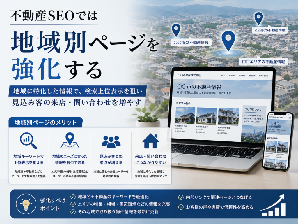 不動産SEOの地域別ページ強化｜地域キーワードで検索上位表示を狙い問い合わせを増やす方法