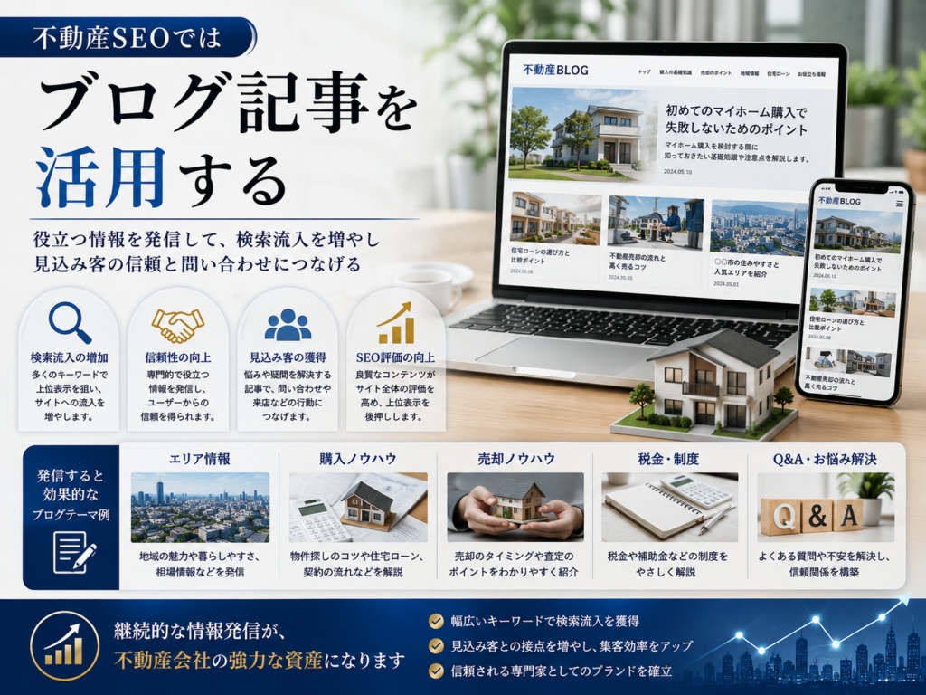 不動産SEOでブログ記事を活用｜検索流入を増やし見込み客の獲得と問い合わせにつなげる方法
