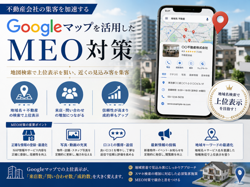Googleマップを活用した不動産会社のMEO対策｜地域検索から来店・問い合わせを増やす方法