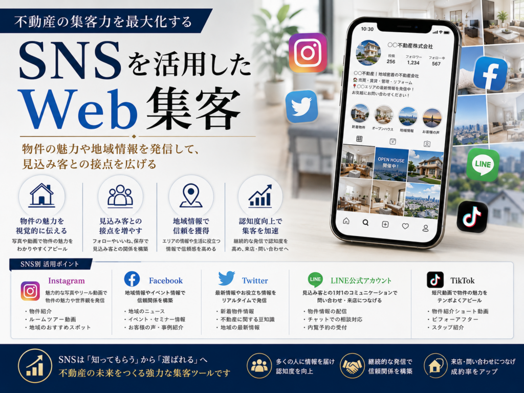 不動産Web集客でSNSを活用｜Instagram・LINE・TikTokなどで見込み客と問い合わせを増やす方法