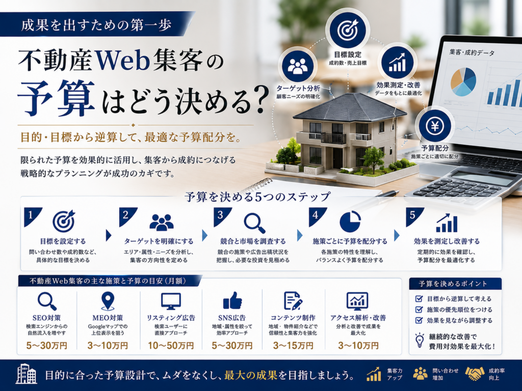 不動産Web集客の予算の決め方｜目標からSEO・MEO・Web広告の費用配分を考える方法