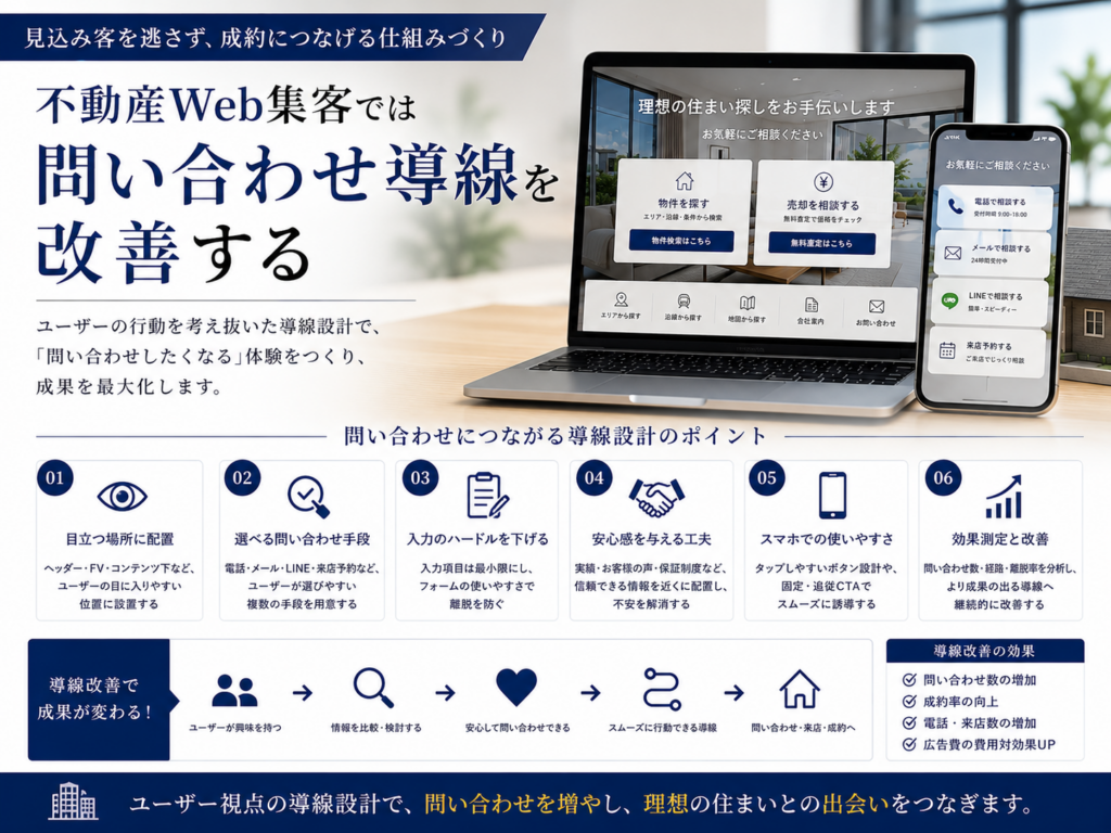 不動産Web集客の問い合わせ導線を改善｜CTA・フォーム・電話・LINEで問い合わせと成約を増やす方法