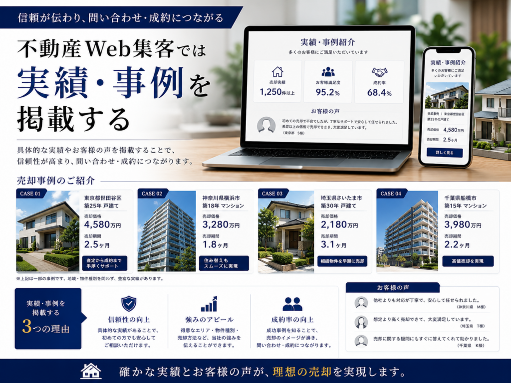 不動産Web集客で実績・事例を掲載｜売却実績やお客様の声で信頼性を高め問い合わせにつなげる方法