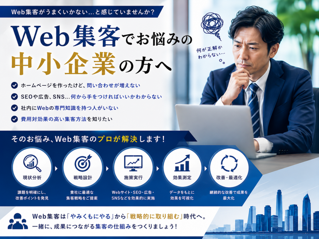 Web集客でお悩みの中小企業向け｜SEO・Web広告・SNSの戦略設計から効果測定・改善までサポート