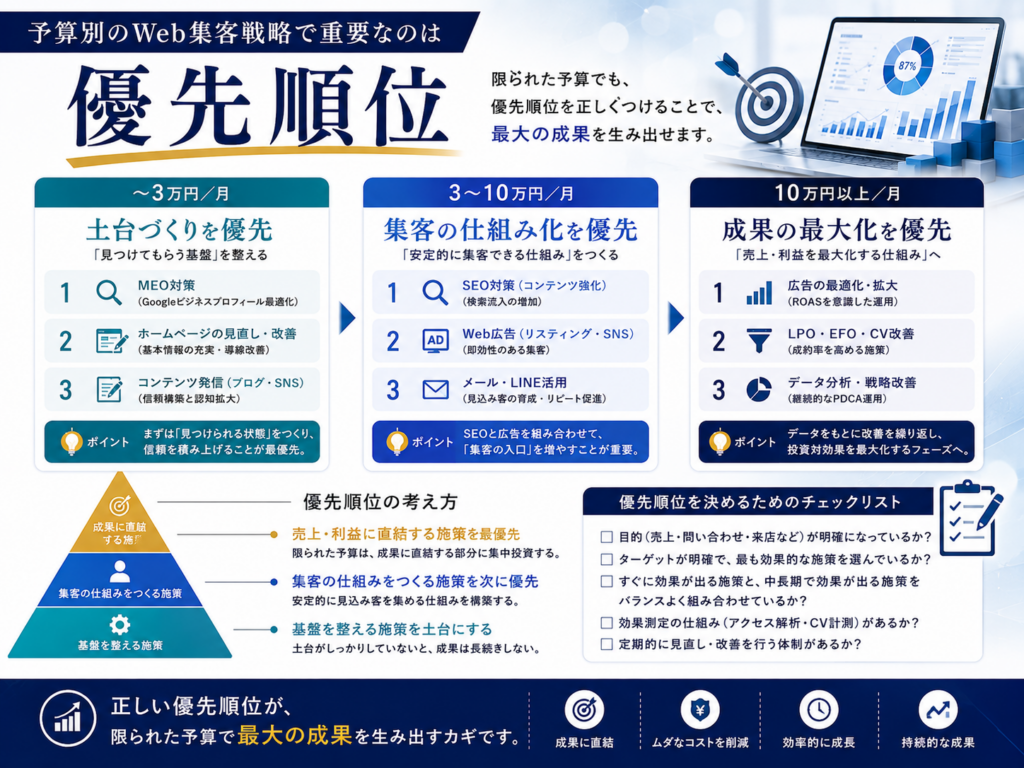 予算別のWeb集客戦略で重要な優先順位｜中小企業が限られた予算で成果を出す施策の選び方