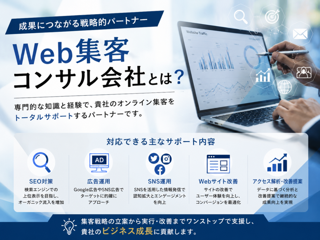 Web集客コンサル会社とは何か、SEO・広告・SNS・Webサイト改善などの支援内容を解説