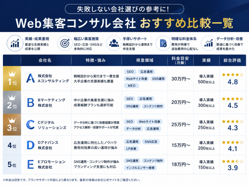 Web集客コンサル会社のおすすめ比較一覧と会社選びのポイントを紹介