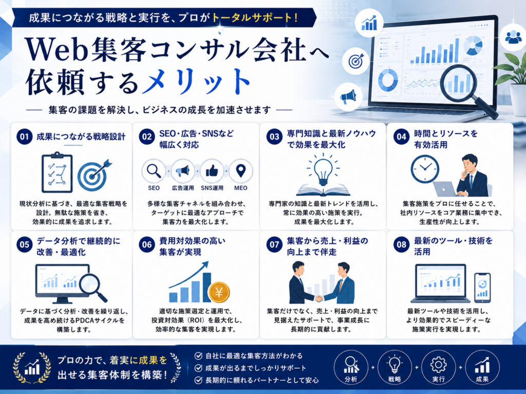 Web集客コンサル会社とWeb制作会社の違いを目的・サービス・費用・サポート内容で比較