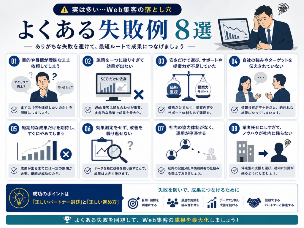 Web集客コンサル会社への依頼でよくある失敗例8選と失敗を防ぐポイントを解説
