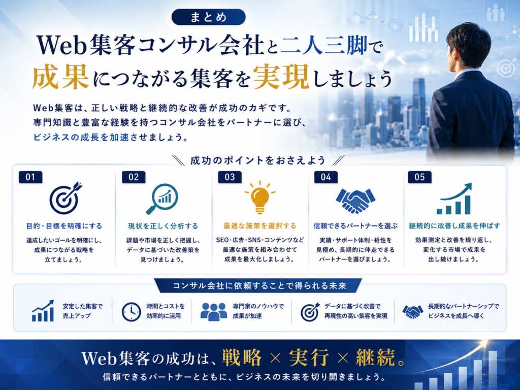 Web集客コンサル会社を活用して成果を高めるための戦略・施策・継続改善のポイントをまとめ