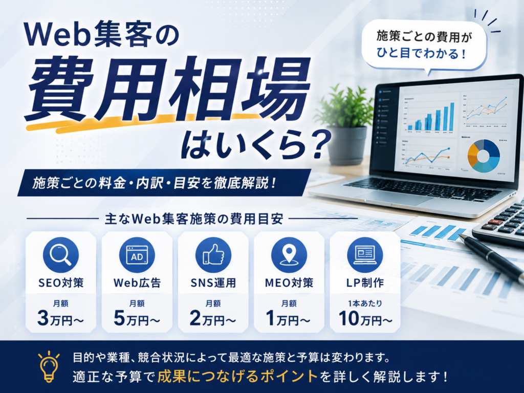 Web集客の費用相場とSEO・Web広告・SNS・MEO・LP制作の料金目安