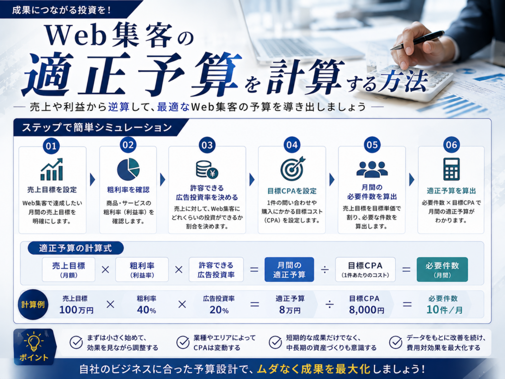 Web集客の適正予算を計算する方法｜売上目標・利益率・目標CPAから集客費用を算出