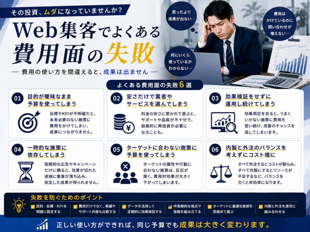 Web集客でよくある費用面の失敗｜予算・業者選び・効果測定・施策選定で注意するポイント