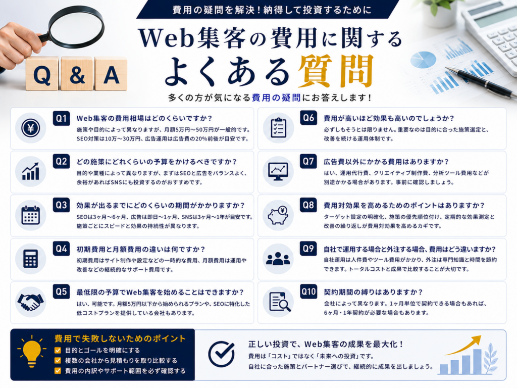 Web集客の費用に関するよくある質問｜料金相場・予算・初期費用・月額費用・外注費を解説