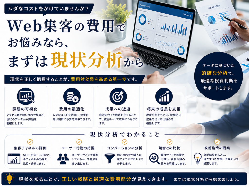 Web集客の費用でお悩みなら現状分析から｜集客課題を把握して費用対効果と予算配分を最適化
