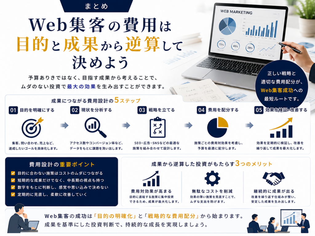 Web集客の費用は目的と成果から逆算｜現状分析・戦略設計・予算配分・効果測定で費用対効果を高める