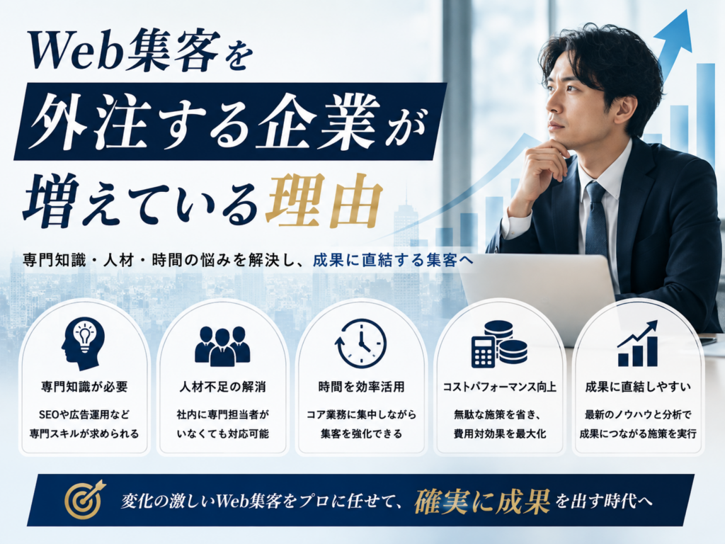 Web集客を外注する企業が増えている理由と専門知識・人材不足・費用対効果のメリット
