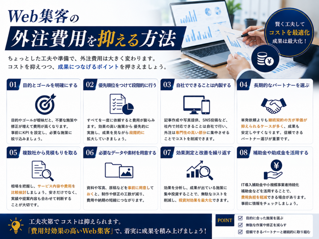 Web集客の外注費用を抑える方法｜優先順位・内製化・見積もり比較・効果測定のポイント