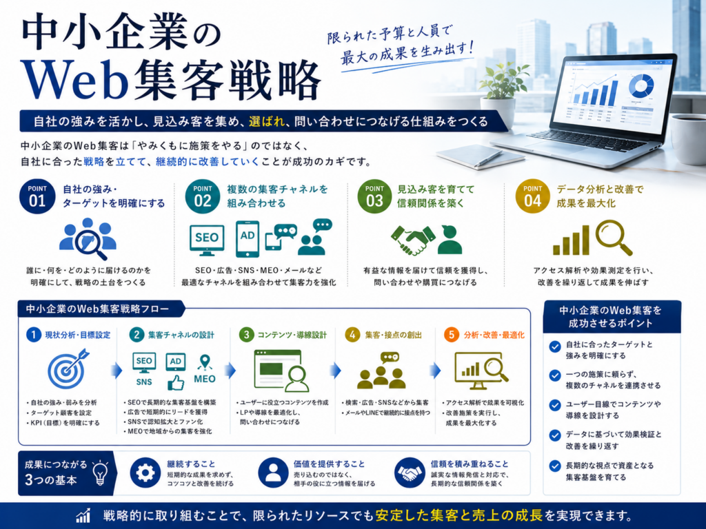 中小企業のWeb集客戦略｜SEO・広告・SNS・MEOを活用して問い合わせと売上につなげる方法