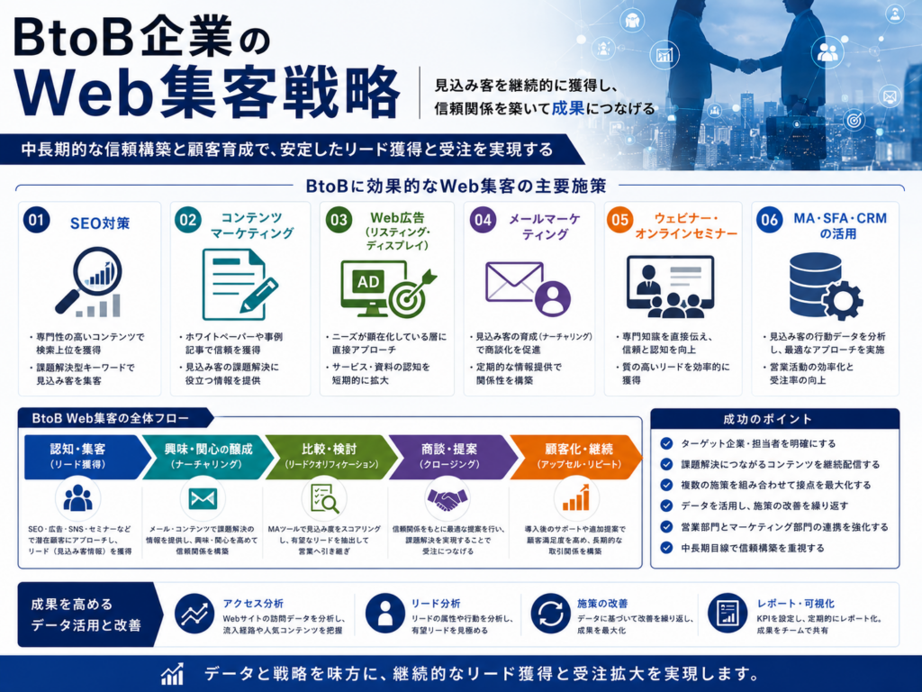 BtoB企業のWeb集客戦略｜SEO・コンテンツ・Web広告で見込み客を獲得し商談・受注につなげる方法