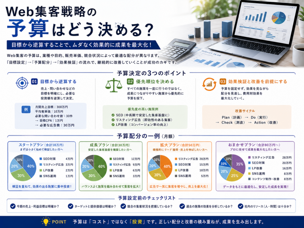 Web集客戦略の予算の決め方｜目標から逆算してSEO・広告・LP・SNSへ最適に予算配分する方法