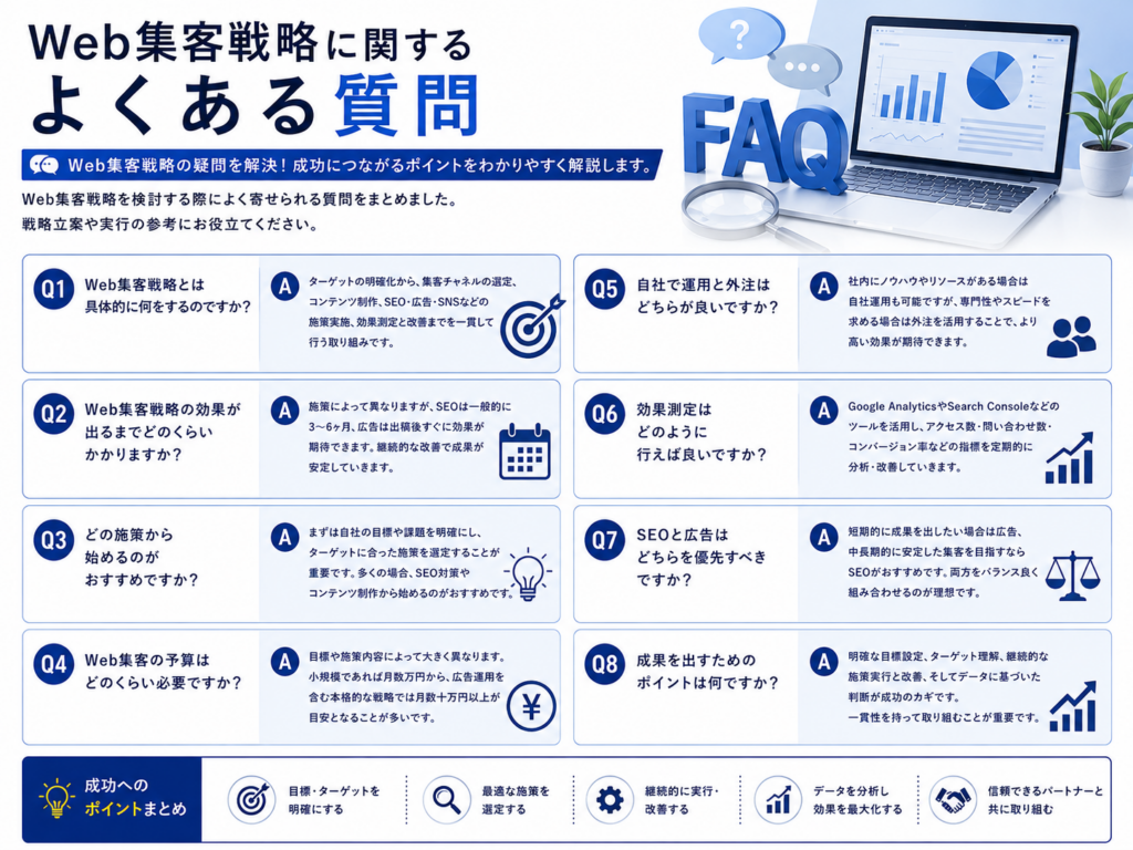 Web集客戦略に関するよくある質問｜SEO・広告・予算・効果測定・内製と外注の疑問を解説