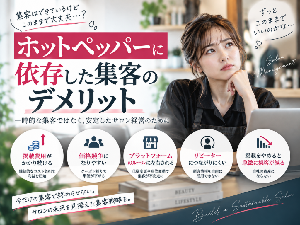 ホットペッパーに依存した集客のデメリット｜掲載費用・価格競争・媒体依存・リピーター獲得の課題