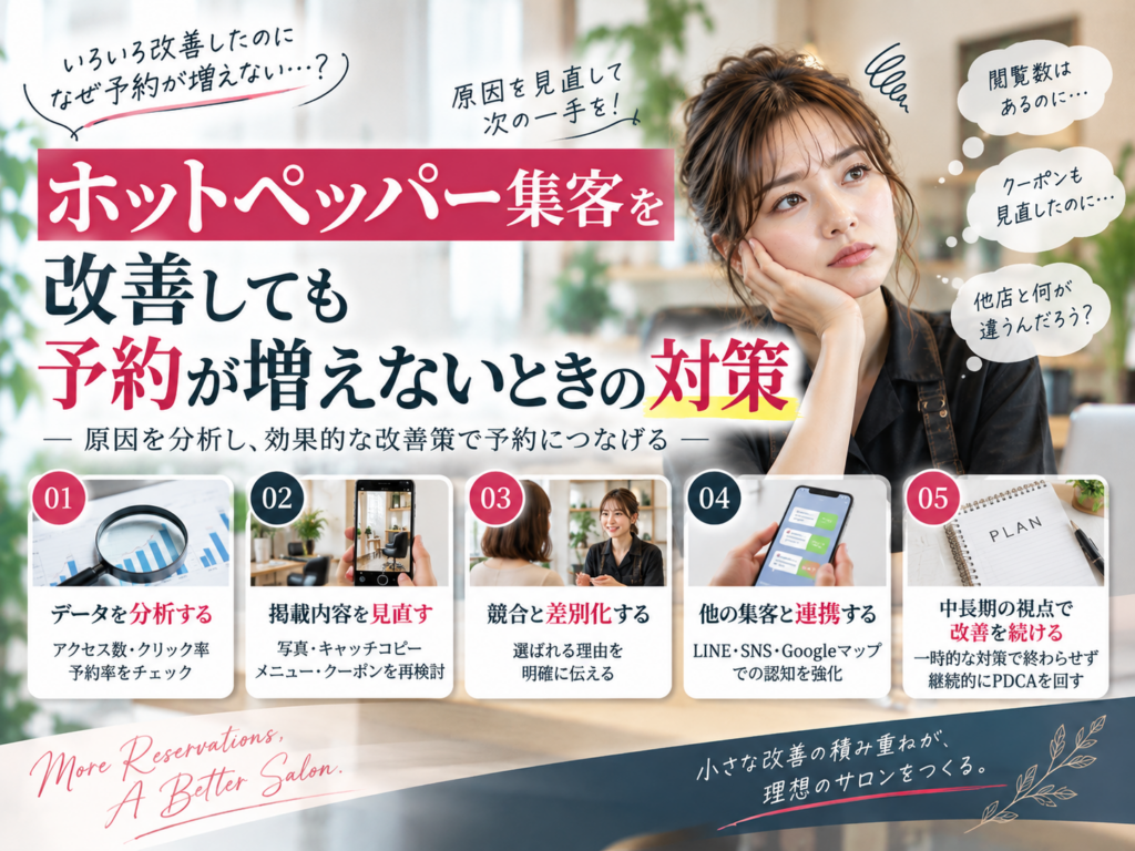 ホットペッパー集客を改善しても予約が増えないときの対策｜データ分析・掲載内容・競合との差別化を見直す