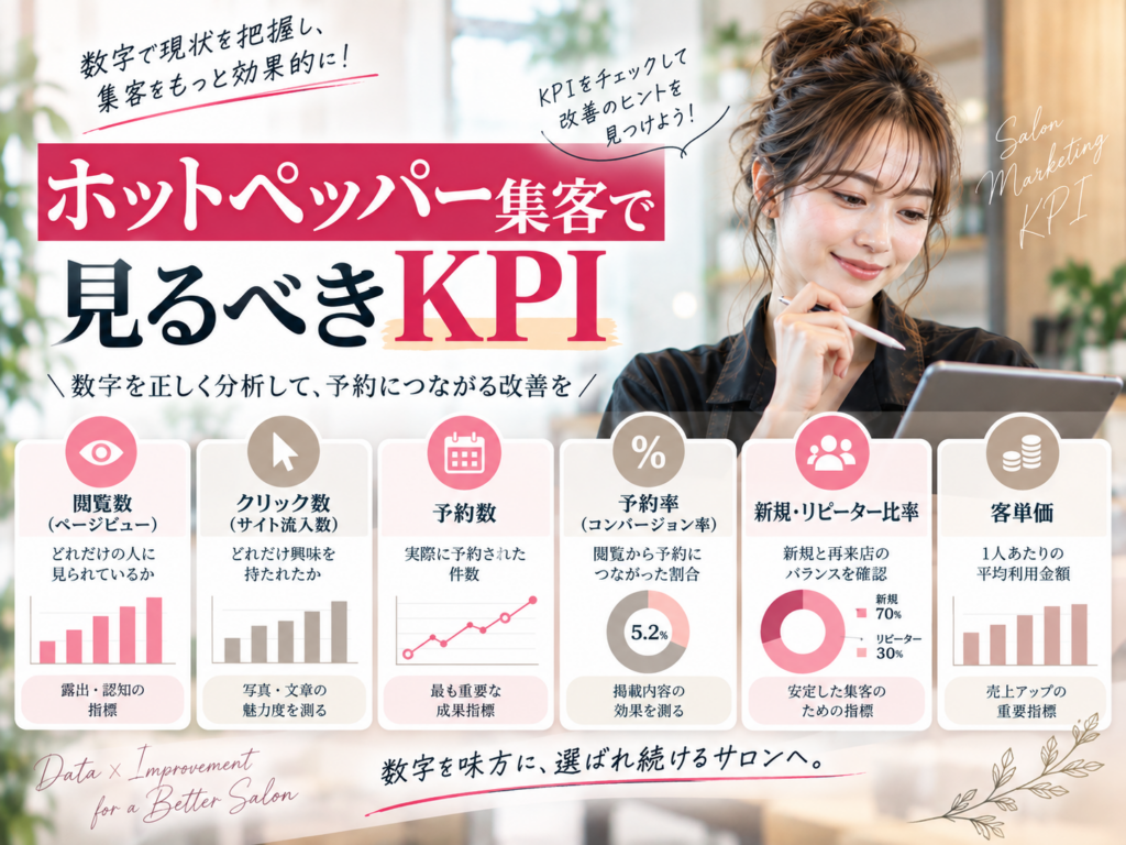 ホットペッパー集客で見るべきKPI｜閲覧数・予約数・予約率・新規リピーター比率・客単価を分析
