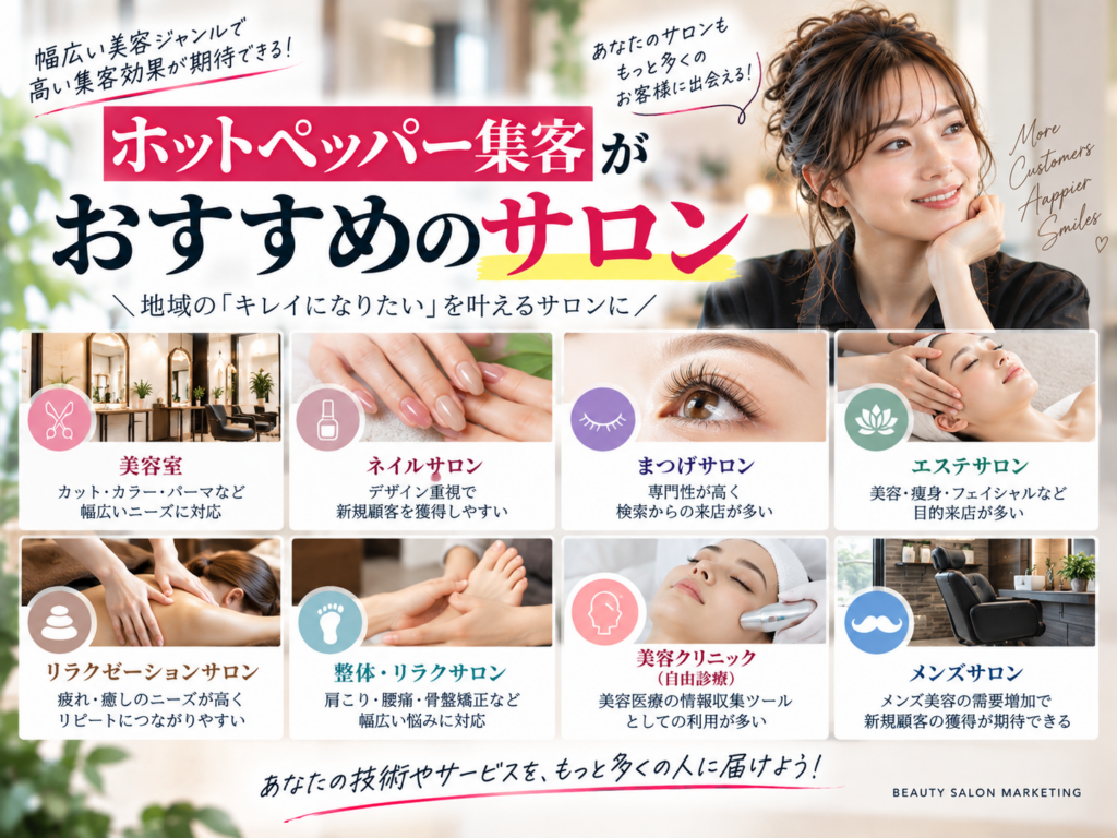 ホットペッパー集客がおすすめのサロン｜美容室・ネイル・まつげ・エステ・リラクゼーションなど