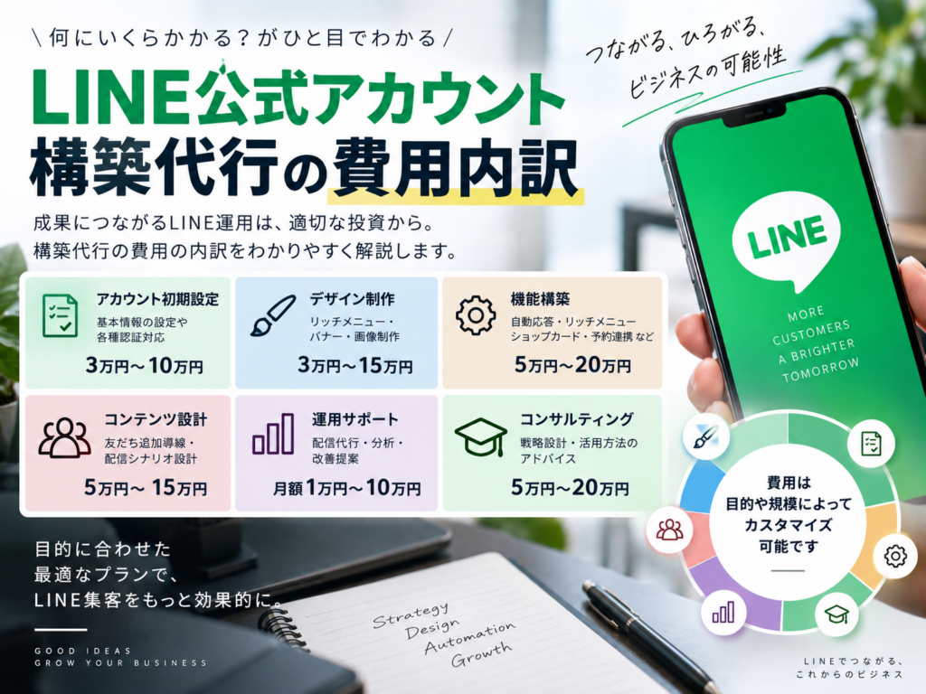 LINE公式アカウント構築代行の費用内訳|初期設定・リッチメニュー制作・自動応答・運用サポート