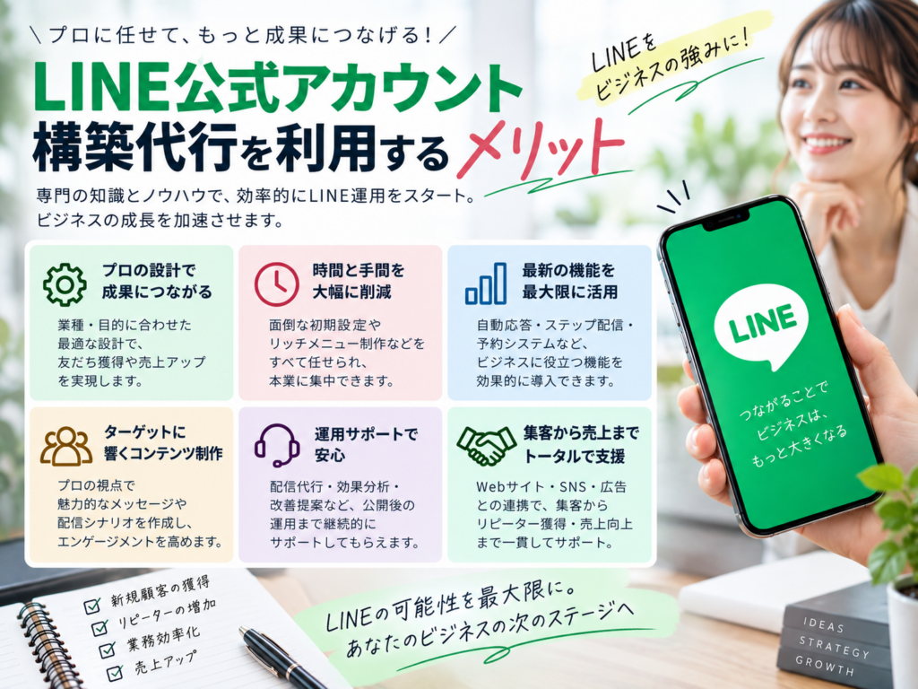LINE公式アカウント構築代行を利用するメリット|時間削減・集客導線・機能活用・運用サポート