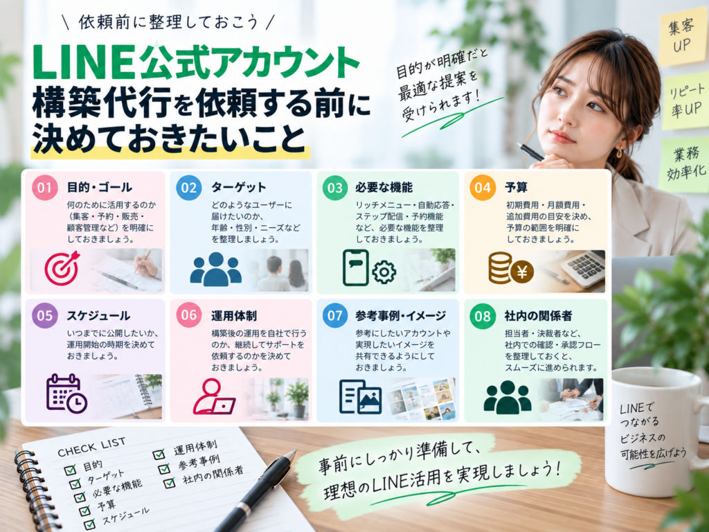 LINE公式アカウント構築代行を依頼する前に決めておきたいこと|目的・ターゲット・機能・予算・運用体制