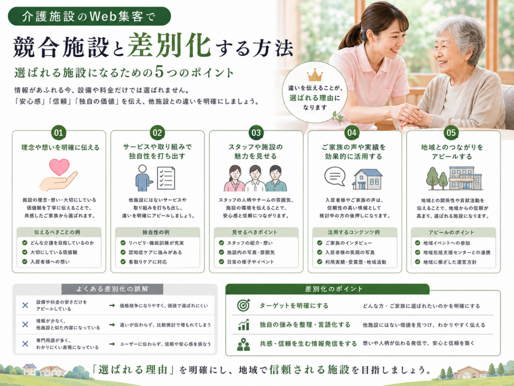 介護施設のWeb集客で競合施設と差別化し選ばれる施設になるための方法