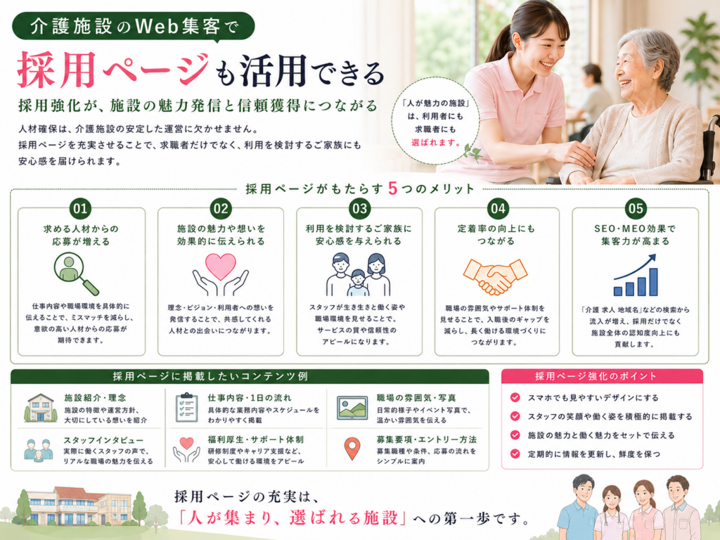 介護施設のWeb集客で採用ページを活用し人材採用と施設の信頼・集客力を高める方法