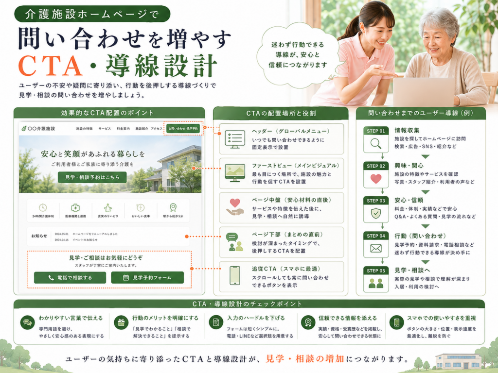 介護施設ホームページで問い合わせ・施設見学を増やすCTAと導線設計のポイント