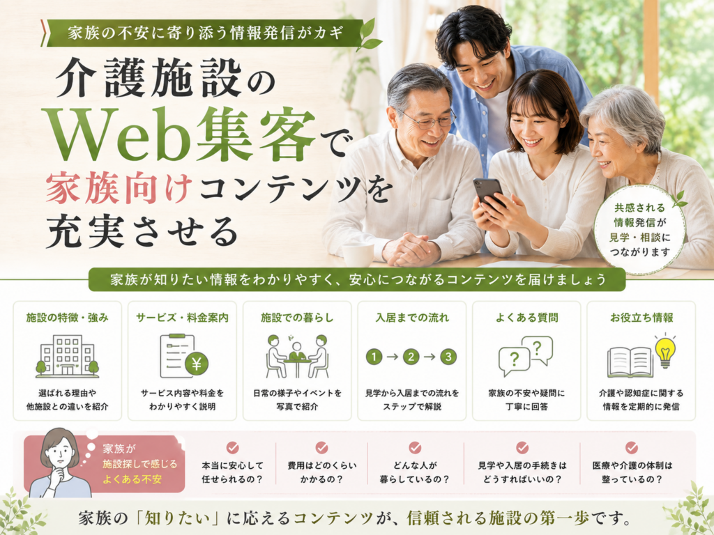 介護施設のWeb集客で家族向けコンテンツを充実させ施設見学・入居相談につなげる方法