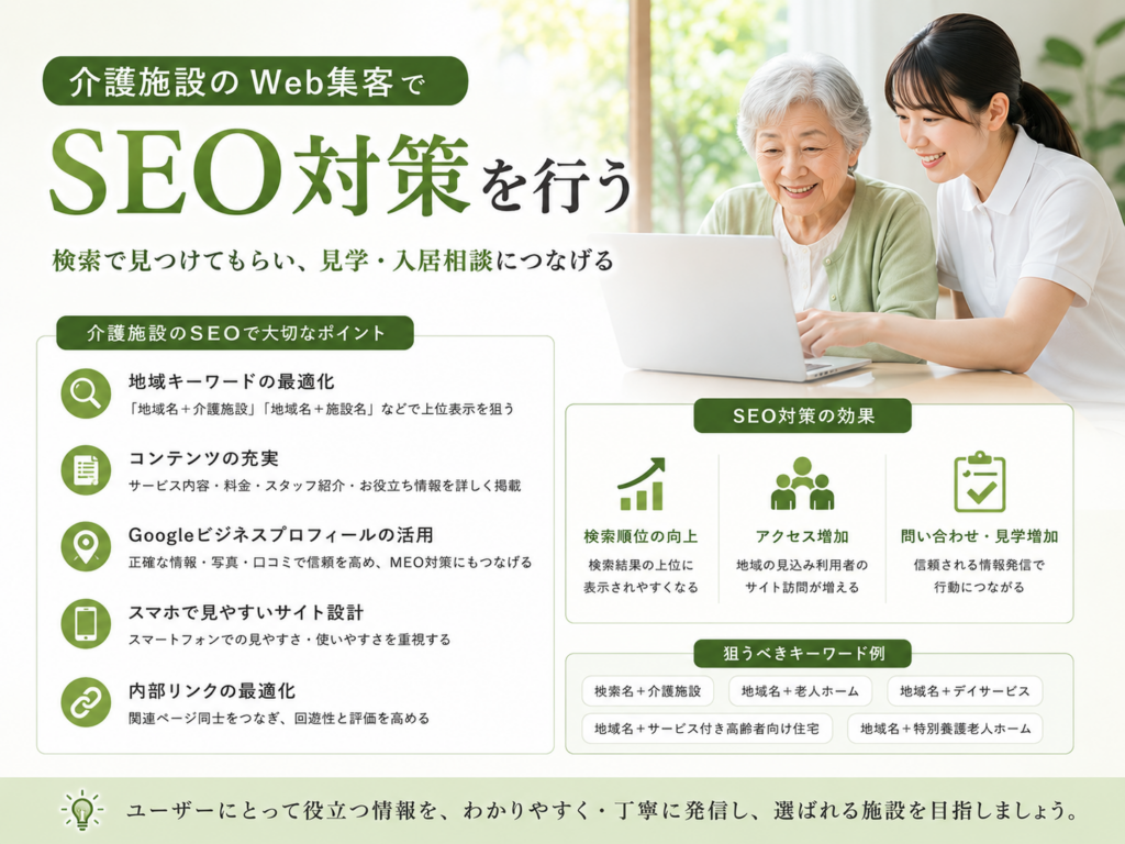 介護施設のWeb集客でSEO対策を行い検索順位・アクセス・問い合わせを増やす方法