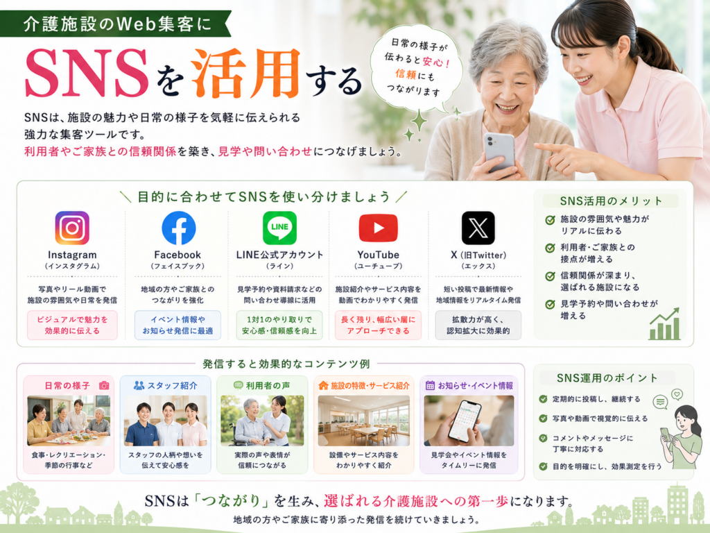 介護施設のWeb集客にSNSを活用して施設の魅力を伝え見学・問い合わせを増やす方法