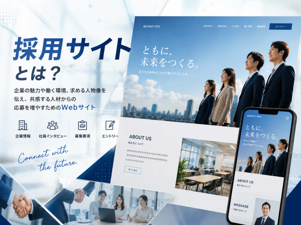 採用サイトとは企業の魅力や仕事内容、社員情報を伝えて求職者の応募につなげるWebサイト