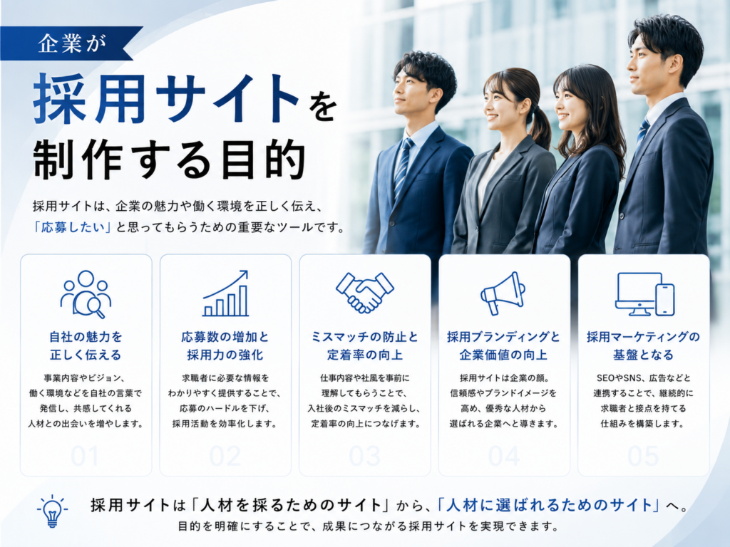企業が採用サイトを制作する目的と応募増加・ミスマッチ防止・採用力強化のポイント
