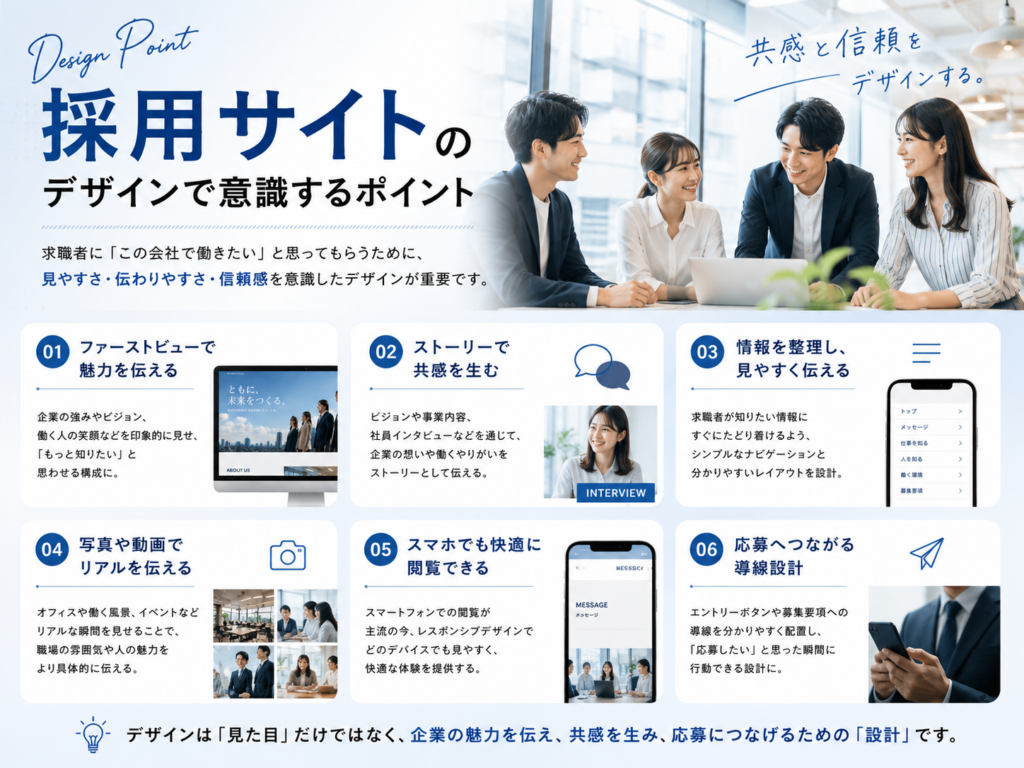 採用サイトのデザインで企業の魅力を伝え応募につなげるために意識するポイント